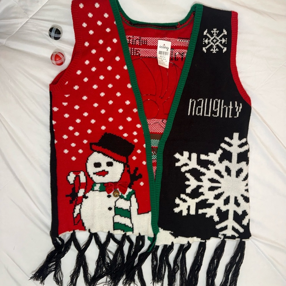 Holiday Snowman Cardigan Vest - Red and Black